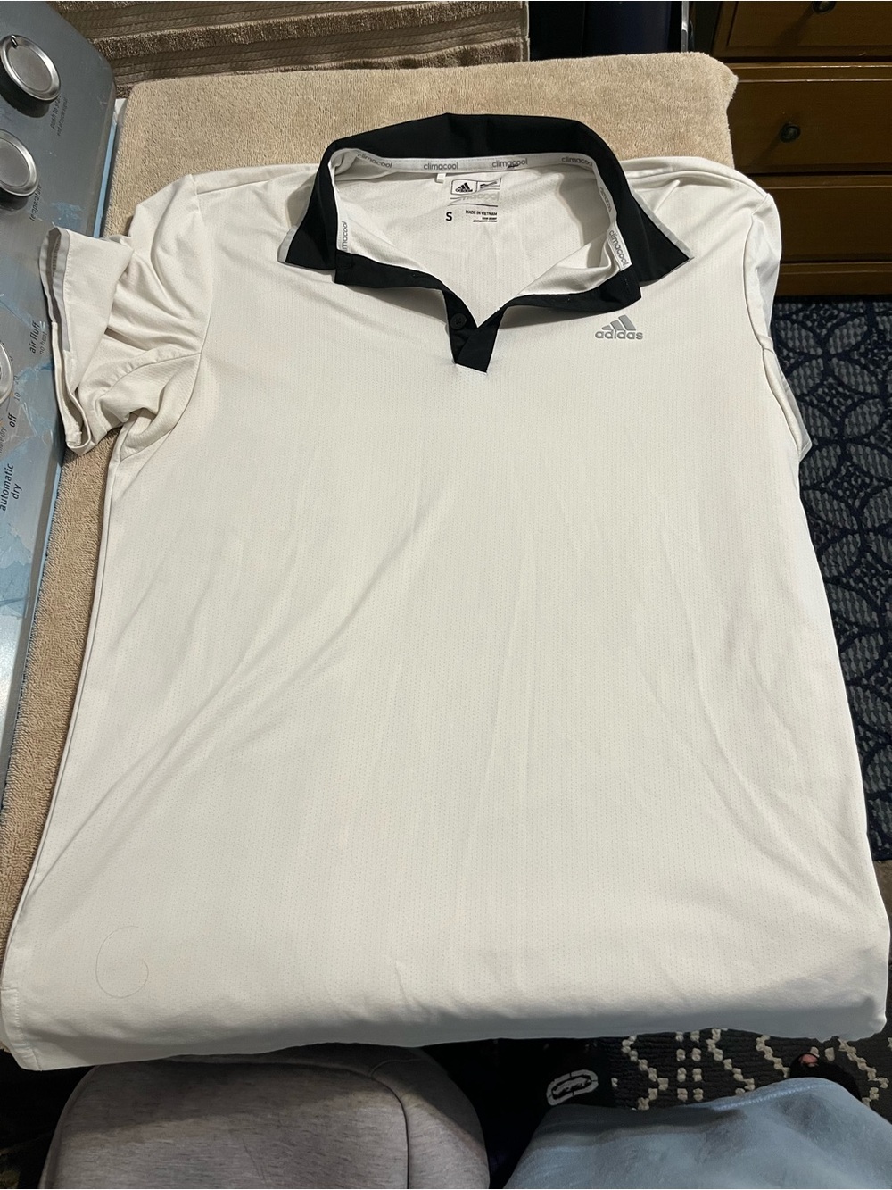 adidas White Polo with Black Contrast Collar Climacool